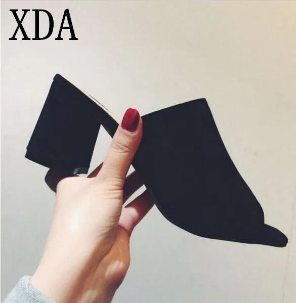 

XDA Summer 2019 new fashion women suede open-toed sandals high heel slippers women Thick with sandals shoes free shipping