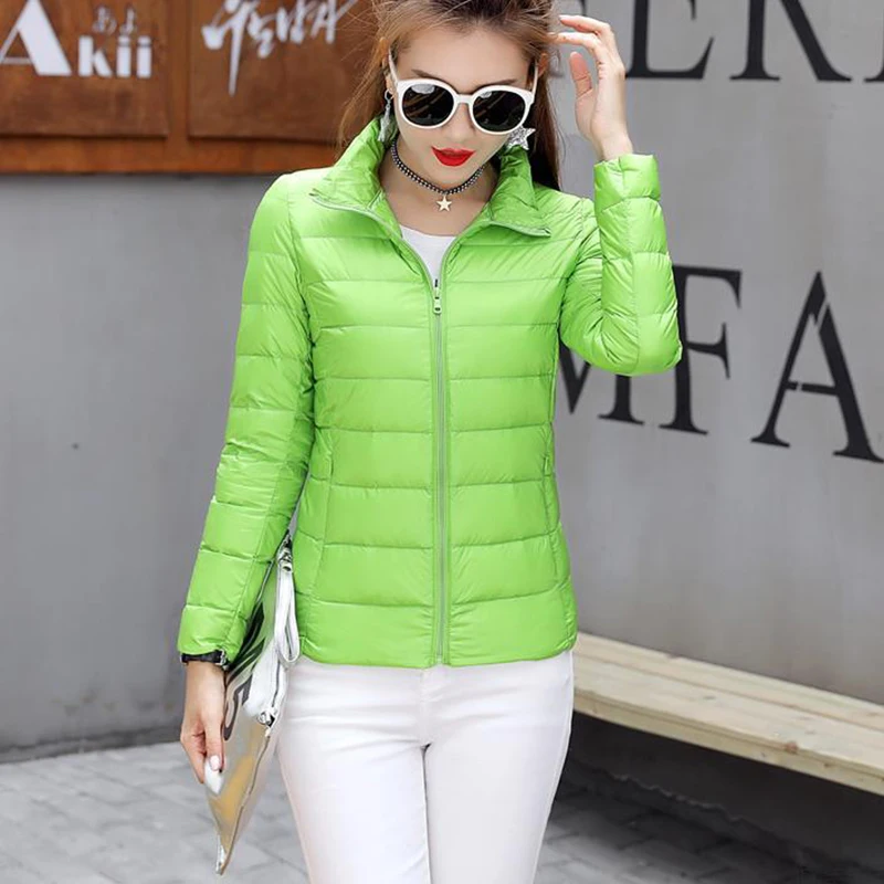 

Womens Spring Autumn Jackets Duck Down Filler Ultra-thin Light Style Ladies Bomber Coats Stand Collar Fashion Female Coat Jacket