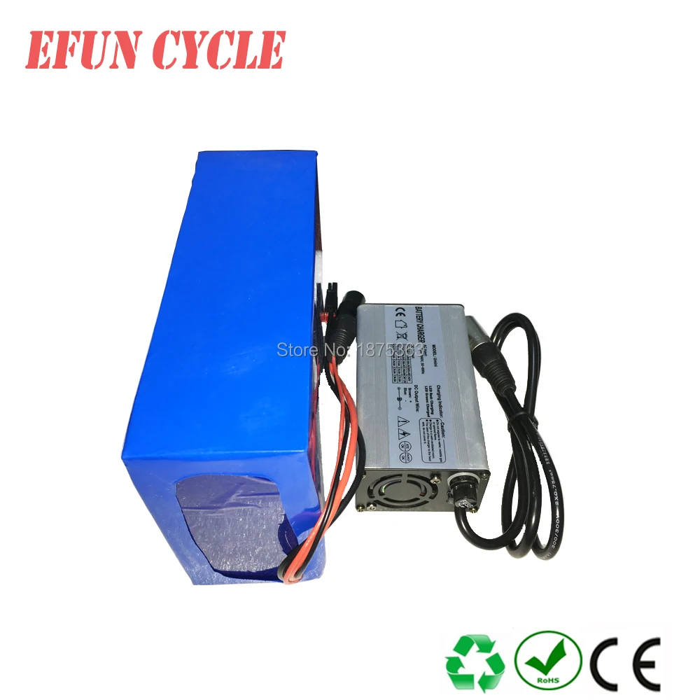 

Free shipping high power 52V 10Ah PVC battery rechargeable 18650 Li-ion battery pack for fat tire bike with professional charger