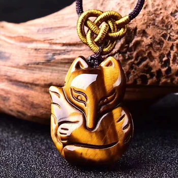 

LYGLICUN Natural Yellow Tiger Eyes Stone Necklace Fox Pendant Lucky Evil Spirits for Women Men Rope Chain Fashion Jewelry
