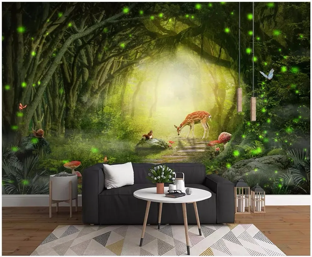 

custom mural 3d photo wallpaper for bedroom Modern dreamy green forest elk squirrel background decor wallpaper for walls 3 d