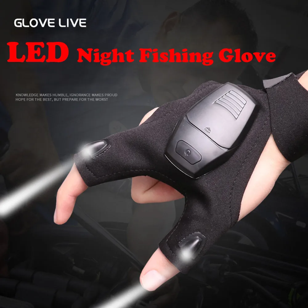 Night Fishing Glove with LED Light Rescue Tools Gear Fingerless Home
