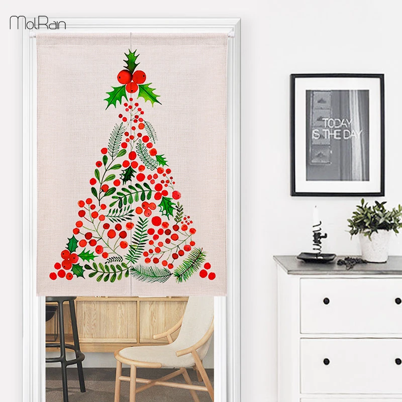 High Quality Linen Cotton Door Curtain for Living Room Christmas Tree Printed Valance Window Screen Tropical Plants Half | Дом и сад