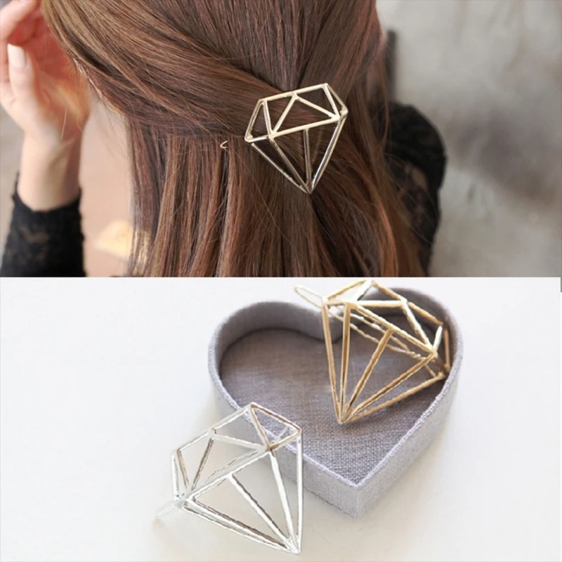 

New Lady Beautiful Fashion Hollow Out Hair Clips Diamond Shape Frog Buckle Hair Pin Gold/Silver