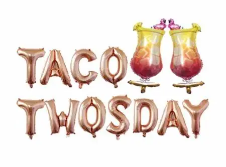 13 шт./партия, золотой, серебряный, кактус, бокал с надписью "TACO TWOSDAY", алюминиевый воздушный шар, Мексиканский карнавал, летние украшения для детской вечеринки