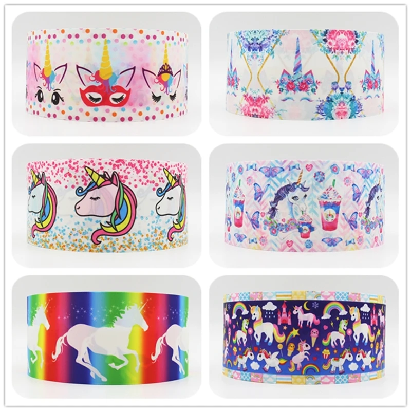 

Q&N ribbon 16mm 22mm 25mm 38mm 50mm 75mm unicorn printed grosgrain ribbon webbing 50yards/roll for hair tie
