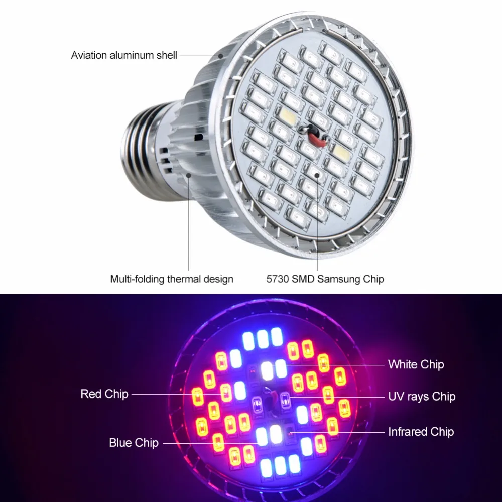 E27 светодиодный фитолампа полного спектра SMD 5730 40 78 светодиодный s диодный растущий свет лампы 85-265 в Fitolampy ампул светодиодный E27 лампы для выращивания