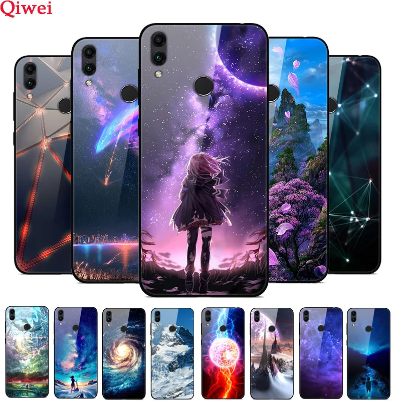 Чехол из закаленного стекла для Huawei Honor 8C силиконовый бампер жесткая стеклянная