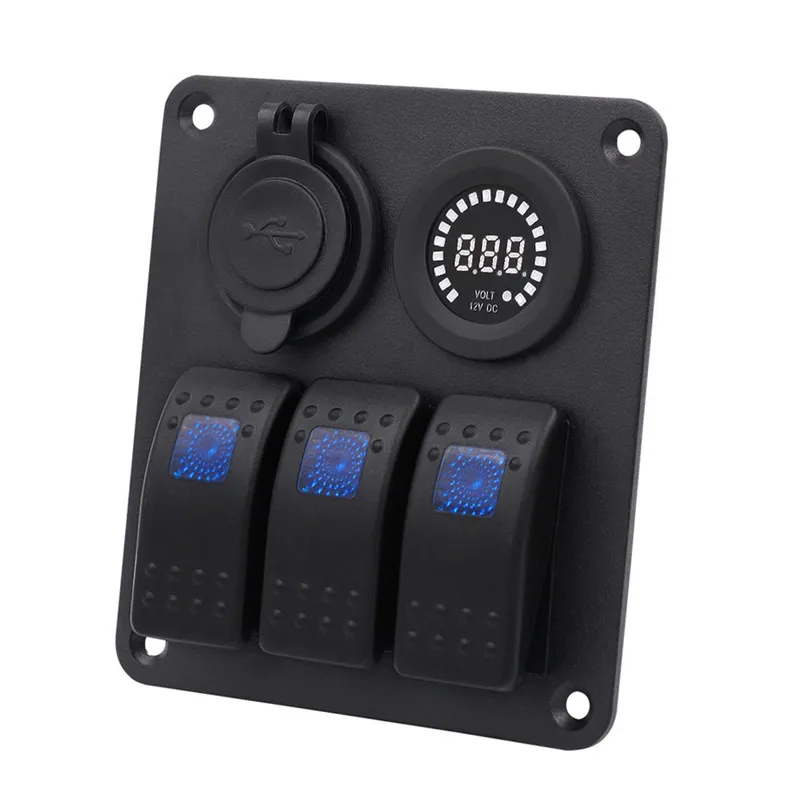WUPP переключатель Панель 12V 24V 20A 10A Панель с Мощность розеткой, 3 комплекта, Водонепроницаемый морской синий светодиод 3.1A челнока 19M21