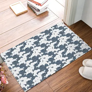 

Blue And White Japanese Waves Pattern Door Mats Kitchen Floor Bath Entrance Rug Mat Indoor Bathroom Decor Doormats