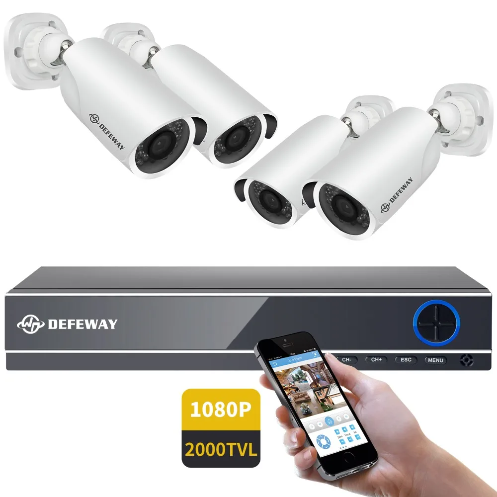 Prix DEFEWAY 4CH CCTV Système 1080 p DVR 4 pcs 2.0MP IR Extérieur intérieur P2P caméra CCTV Système de Caméra de Sécurité kit de Surveillance