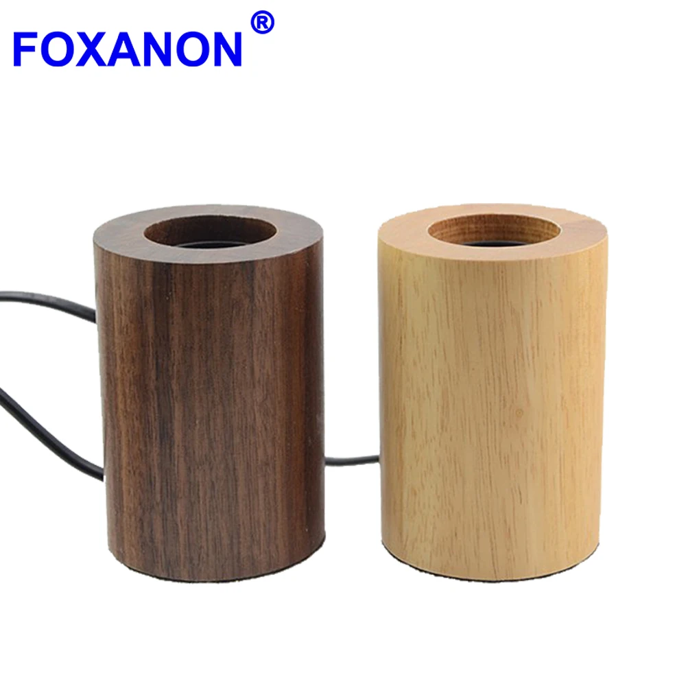 Foxanon E27 ручной полированной Лампа реального деревянный стол света разъем Ретро Эдисон лампа держатель современная мода ночник для дома