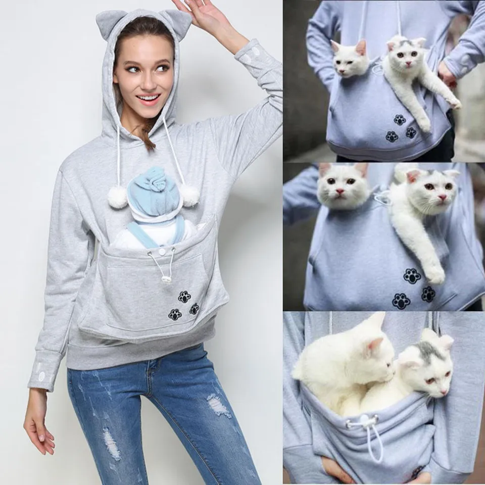 Womens Dog Cat Pouch Hoodie Holder Pet Pouch Hoodie Carrier No Ears