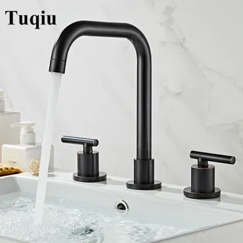 

Basin Faucets Black Oil/Gold/Chrome Deck Mounted Widespread Bathroom Sink Faucets 3 Hole Double Handle Hot And Cold Water Tap
