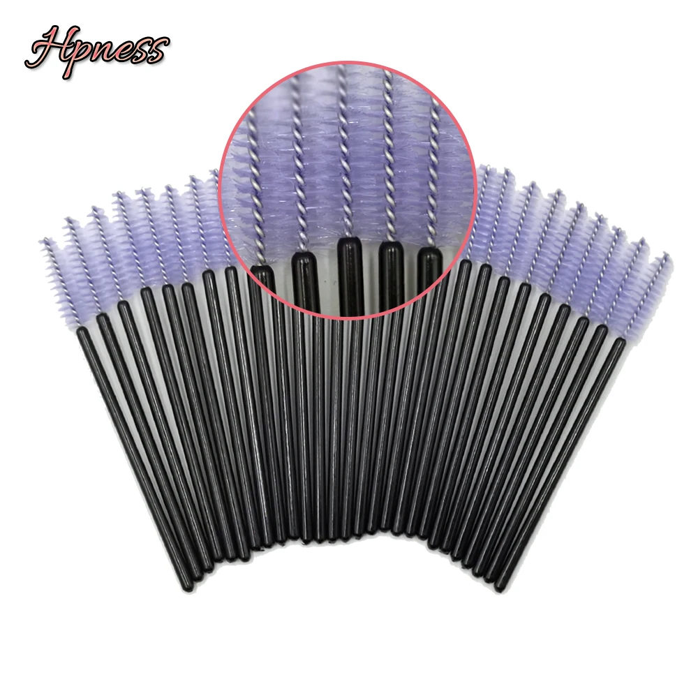 

100 Pieces/Lot Mascara Brush Applicator Eyelash Extension Brushes Eyebrow Brush Makeup Tools Black Handle Purple Brush HPNESS