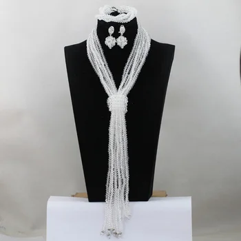 

Clear White Arabic Wedding Crystal Jewelry Set Nigerian Necklace Beads Jewelry Set 2017 New Free Shipping WD514