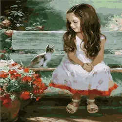 Девочка с кошкой абстрактная живопись маслом по номерам DIY цифровая картина-раскраска по номер на холсте уникальный подарок украшение дома