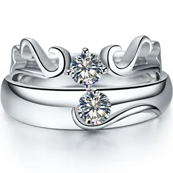 

0.25CT Angle And 0.25CT Fancy Solid White Gold Synthetic Carbon Couple Solitaire Rings for Lovers Engagement Classic Jewelry