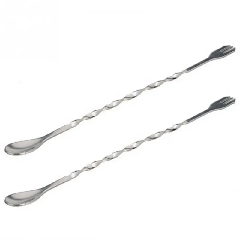 

2pcs Stainless Steel Bar Cocktail Spoon Tea Coffee SPDouble Head Spoon+Fork Twisted Spoon Bartending Mixing Tall Drink Stir Bar