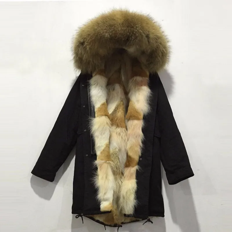 Черная длинная куртка реальный волк парка с мехом с mr енота меха воротник Mrs зимние теплые пальто