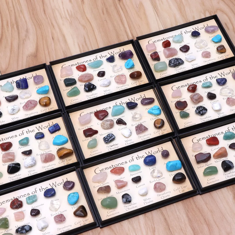 

Multi Colors Rock Collection 15pcs Mixed Natural Mineral Ore Specimens with Box Jewelry Sets