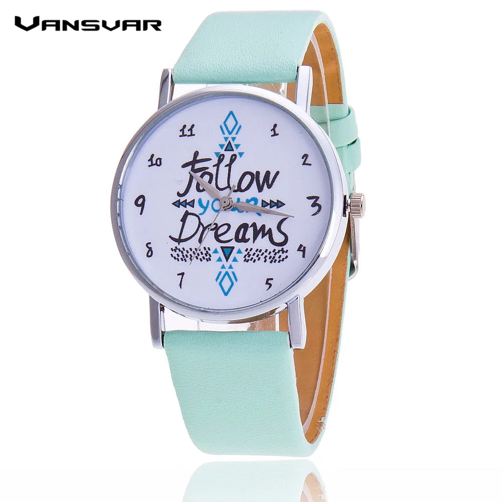 

Vansvar Follow Your Dreams Women Quartz Watches Reloj Mujer Relogio Feminino Leather Strap Wristwatch New Dress Watch Clock
