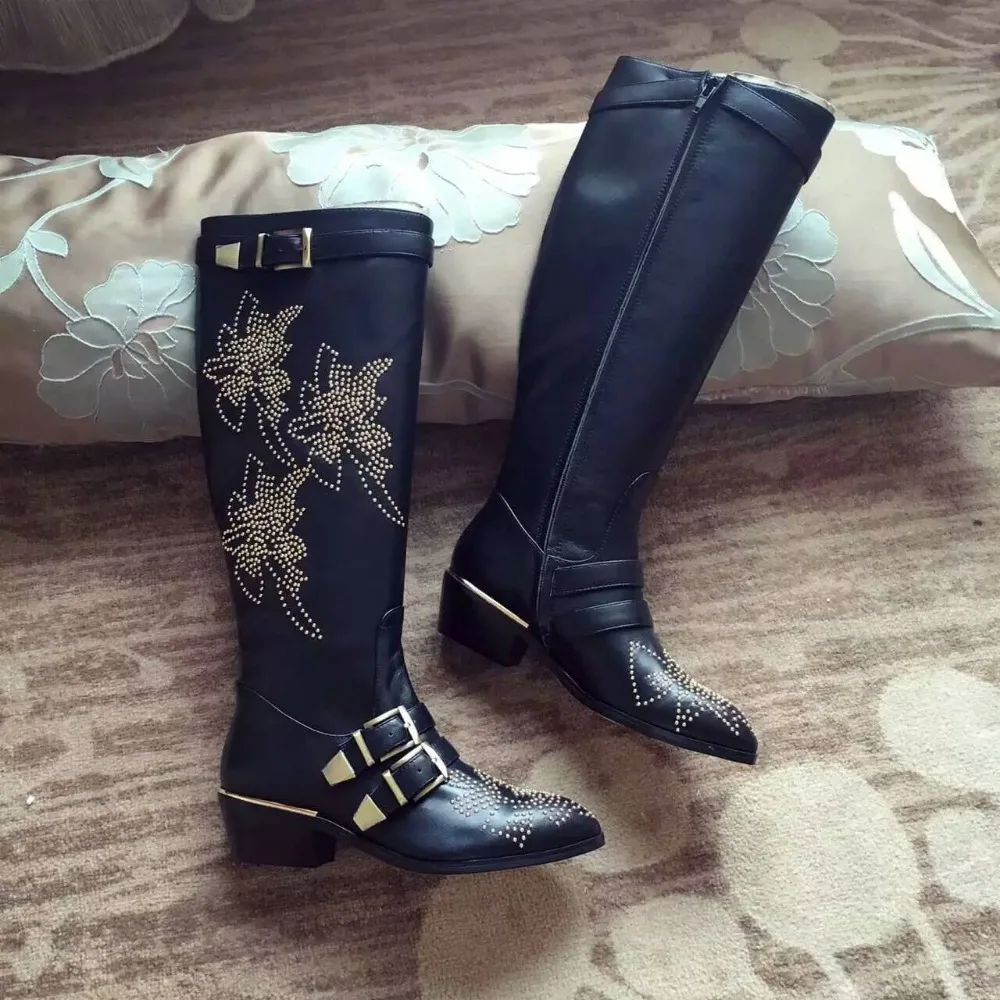 

Higher Leg Long Boots Shoes Buckled Straps Cowboy Cool Western Vintage Studs Susanna Boots In Washed Calfskin