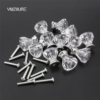 

Hot 10PCS/LOT 30mm Acrylic material Zinc Base Decoration accessories Hardware Handle Knobs Chrome Finish For Furniture