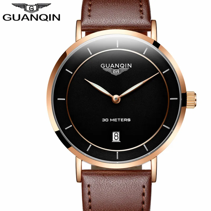 

Relogio Masculino 2017 GUANQIN Simple Design Mens Watches Top Brand Luxury Ultra Thin Quartz Watch Men Casual Leather Wristwatch