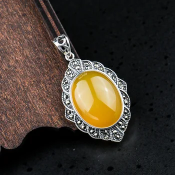 

15*20mm 6.18 Sale S925 Sterling Silver Ukraine Amber Pedants Artisan Baltic health rich lithuania Antique Yellow