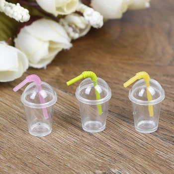 

Wholesale 2Pcs/Lot 1:12 Dollhouse mini milk tea cup with straw simulation drink Food Drink Beverage Toy Decoration model toys