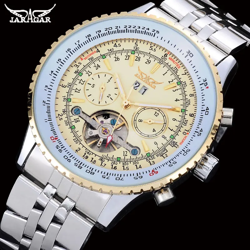 

JARAGAR Men Sports Mechanical Watch Mens Stainless Steel Tourbillon Automatic Wristwatches Male Auto Date Clock Relogio Feminino