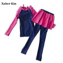 Новинка года, одежда для плавания(шапки+ рубашки+ штаны)/комплект, купальники для девочек, детские спортивные купальники, купальные костюмы G13-K40