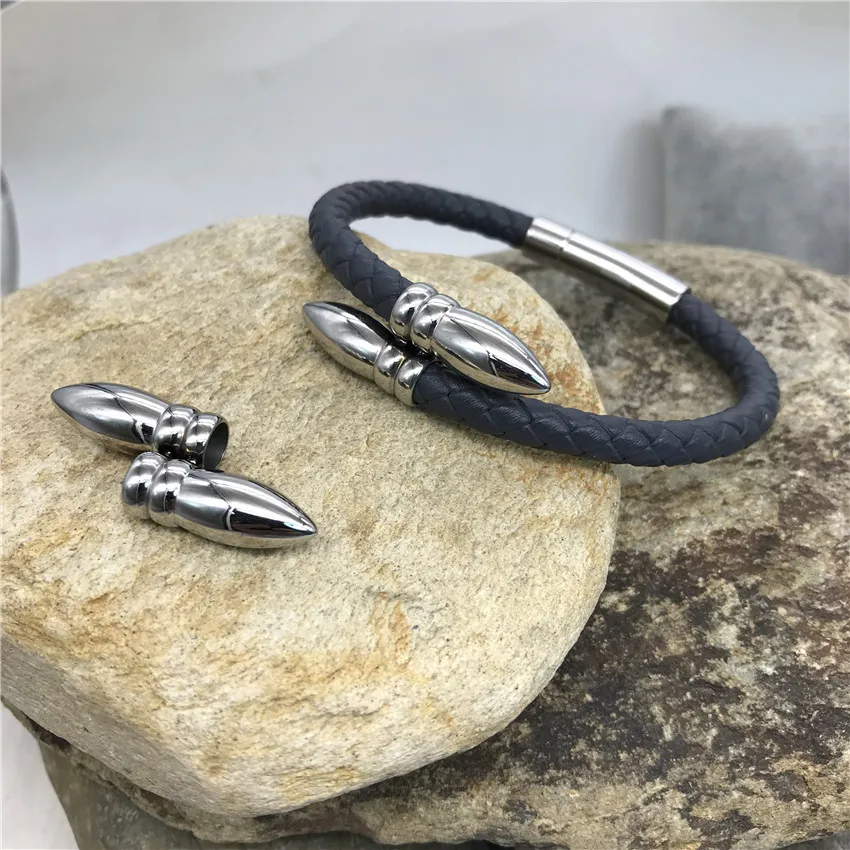 

6mm Hole 316L Stainless Steel Bullet Connectors Accessories Metal Bead Leather Bracelet Jewelry Making Metal DIY Bead Findings