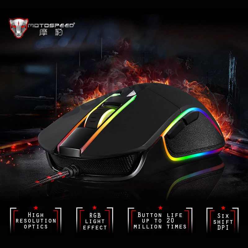 Motospeed V30 RGB Программирование 3500 точек/дюйм игровая геймерская мышь USB компьютерная Wried оптическая мышь с подсветкой дыхательная светодиодная для ПК игры