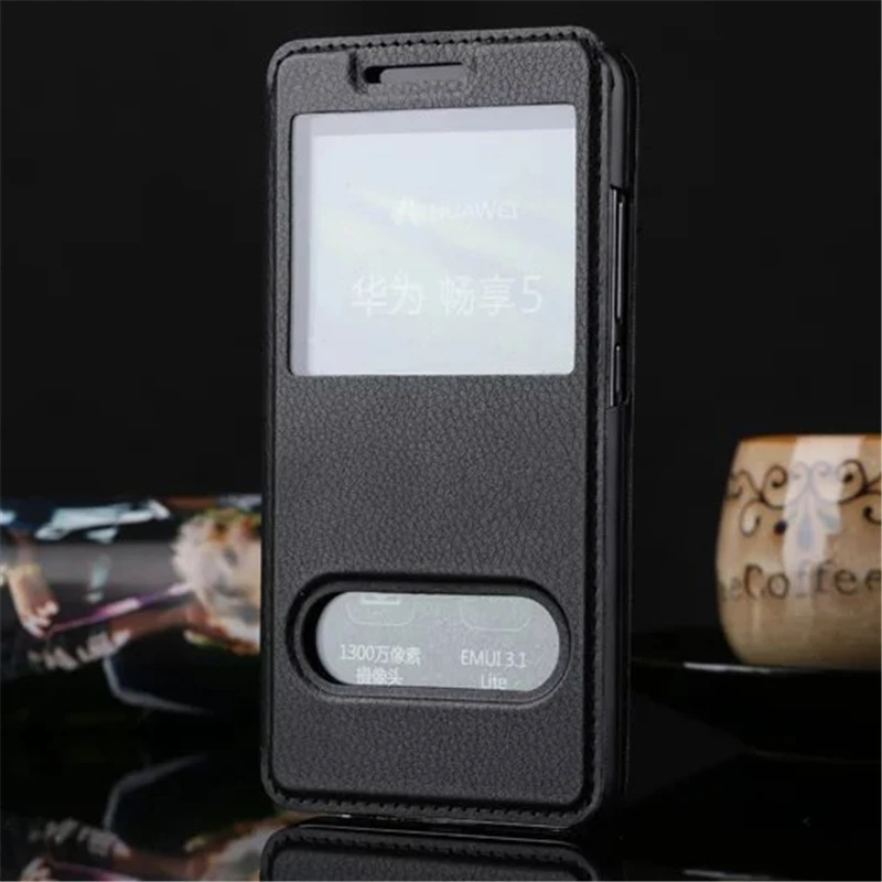 

Luxury PU Leather Flip Case For Huawei Honor 5A LYO-L21 Case Russia Version 5.0" View Windows Stand Cover (Y6 2 Compact) Y5 2 II