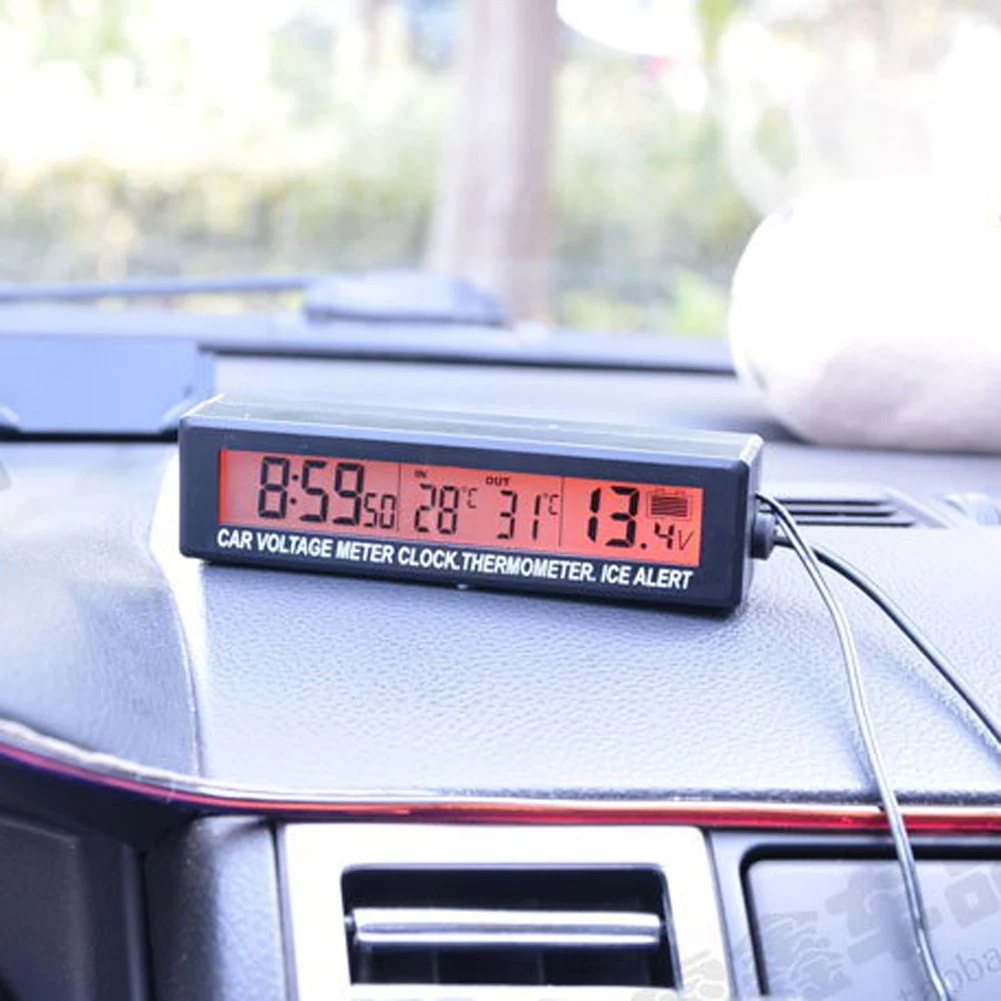 3 в 1 цифровой автомобильный термометр Монитор напряжения батареи автоматический термометр Вольтметр ЖК-часы автомобильный прикуриватель 12 В/24 В