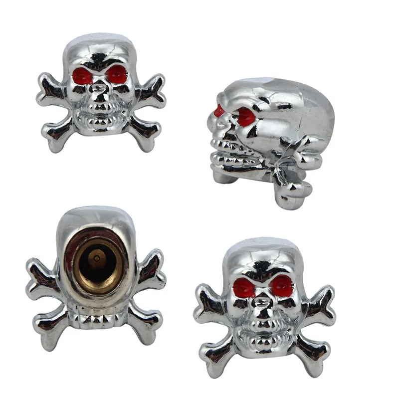 

4PCS Sivler Skull Tire/Wheel Stem Air Valve Caps Covers Car Truck Hot Rod ATV tires accessories car-styling fashion