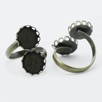 

Blank Open Rings Settings with 10mm 12mm Double Round Lace Bezel Glass Cameo Cabochon Bases Lover Rings DIY Findings Multi-color