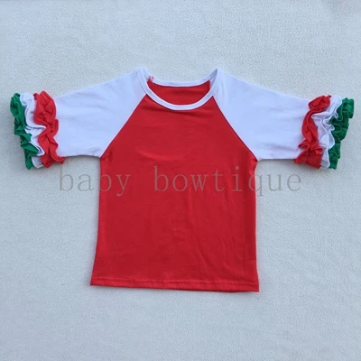 Рождественская рубашка-реглан с рукавами 3/4 и рюшами для девочек, подарок на день рождения, рубашка для малышей - Цвет: 2