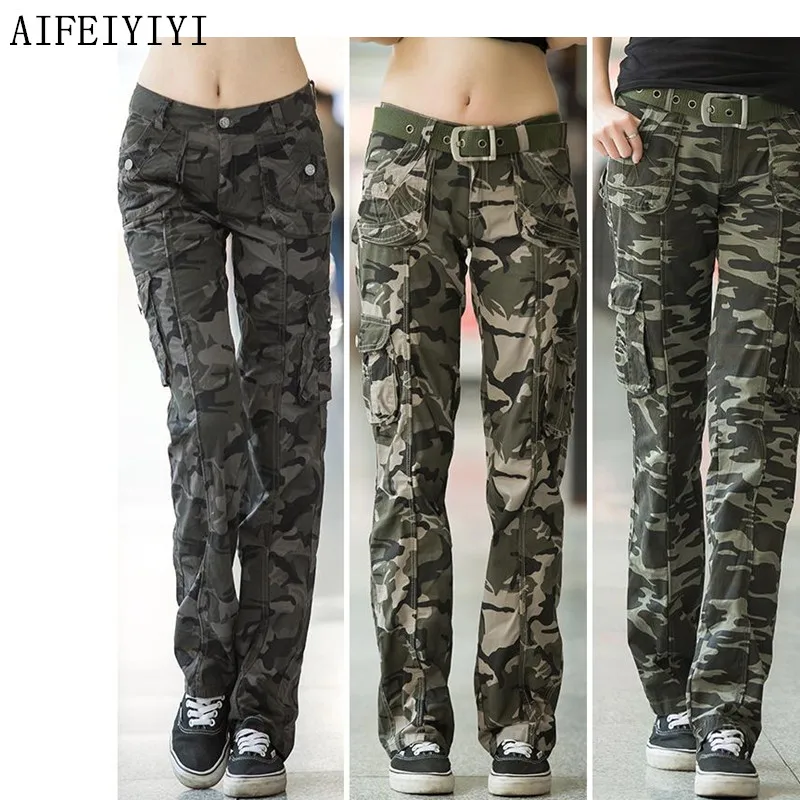 Prix Femmes entraînement décontracté militaire Camouflage Cargo Jeans Pantalon Denim salopette dames droit multi poches Pantalon Femme