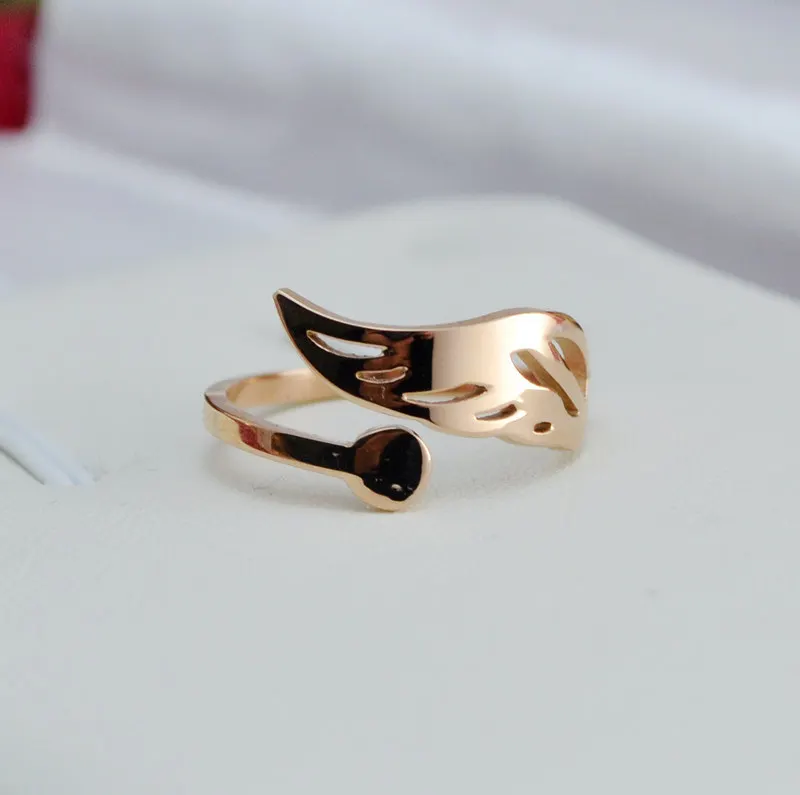 

YUN RUO Angel's Wings Adjustable Ring Never Fade Titanium Steel Rose Gold Color Fashion Jewelry New Design Woman Free Shipping