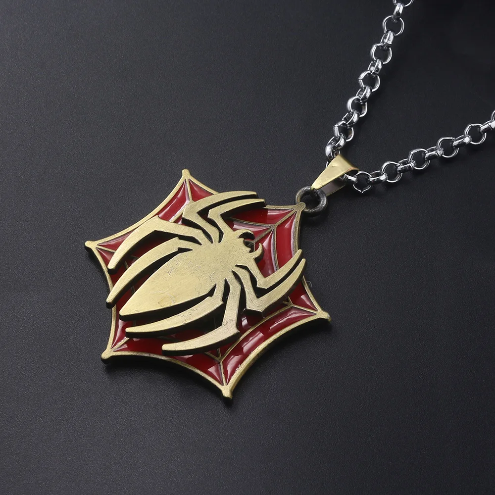 

Movie red mesh spiderman kolye Draaibaar spinning gyro alloy necklace pendant necklace man 2019 Sieraden necklace