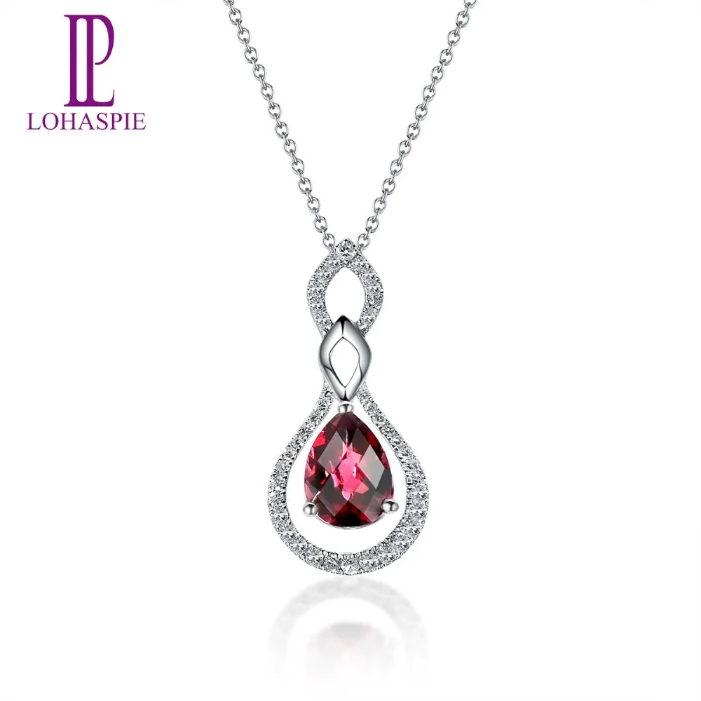 

Lohaspie Diamond-Jewelry Solid 14K White Gold Natural Gemstone Rhodolite Garnet Pendant Fine Stone Jewelry For Women's Gift New