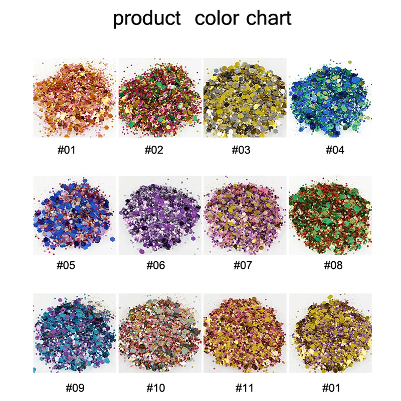 10 г/баночка 1мм-2мм-3мм Смешанные Красочные Блестки Дизайн ногтей голографические флаконы порошок для украшения ногтей блестящие цвета MA01-3