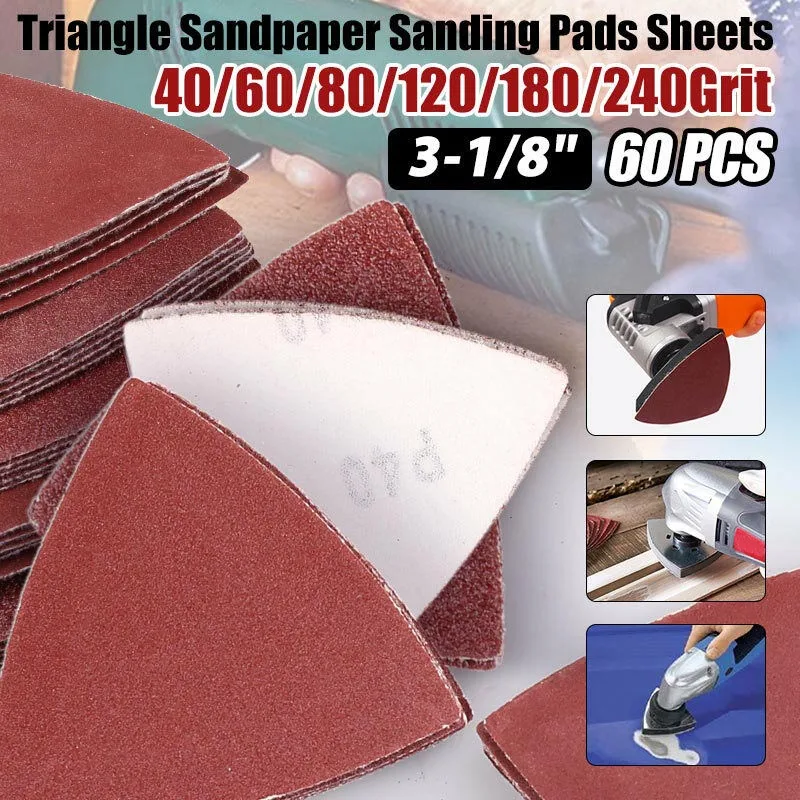 60x Sandpaper Triangle Sanding Pads Hook And Loop Assorted Sandpaper For Oscillating Multitool 40/60/80/120/180/240 Grit 60x Sandpaper Triangle Sanding Pads Hook And Loop Assorted Sandpaper For Oscillating Multitool 40/60/80/120/180/240 Grit