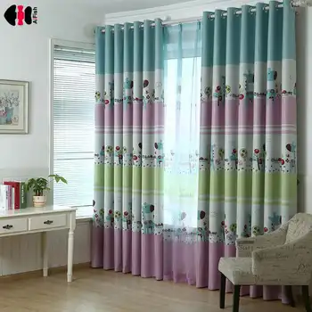 

Polyester Semi-blackout Curtains Living Room Window Treatments Girls Boy Sheer Panel Cartoon Deer Fabrics Blinds WP194D