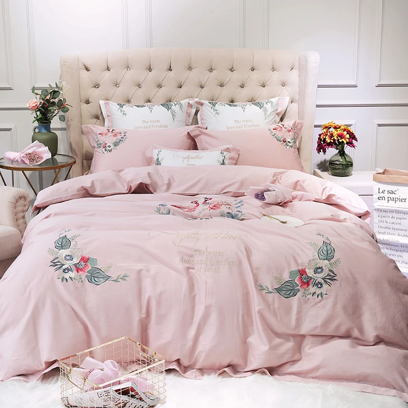 Egyptian Cotton Bedsheet Set Quilt Duvet Cover Bed Pillowcase Egyptian Cotton Fabric Is Soft Breathable Cool And Comfortable Active Printing Dyeing High Color Fastness Very Luxurious Exquisite Embroidery Work