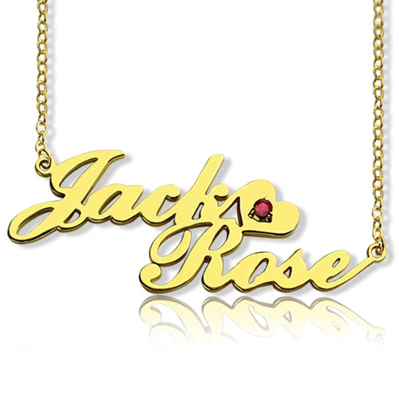 

Women's Custom Double Name Necklace Gold Choker Chain Birth Stone Couple Necklaces Nameplate Suspensions Jewelry Gift for Lover