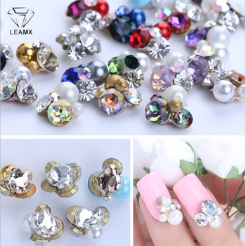 

LEAMX 10 PCS 3D Nail Art Decorations Large Grain Rhinestone Pearl Embellishment Alloy Charm Beautiful Girl Manicure Decor L465